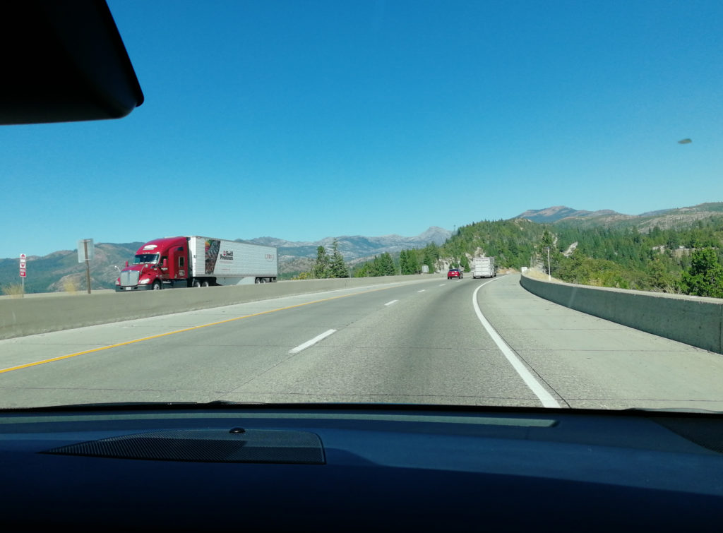 View from car through the mountains